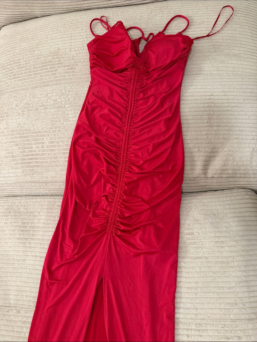 Express Red Ruched Maxi Dress